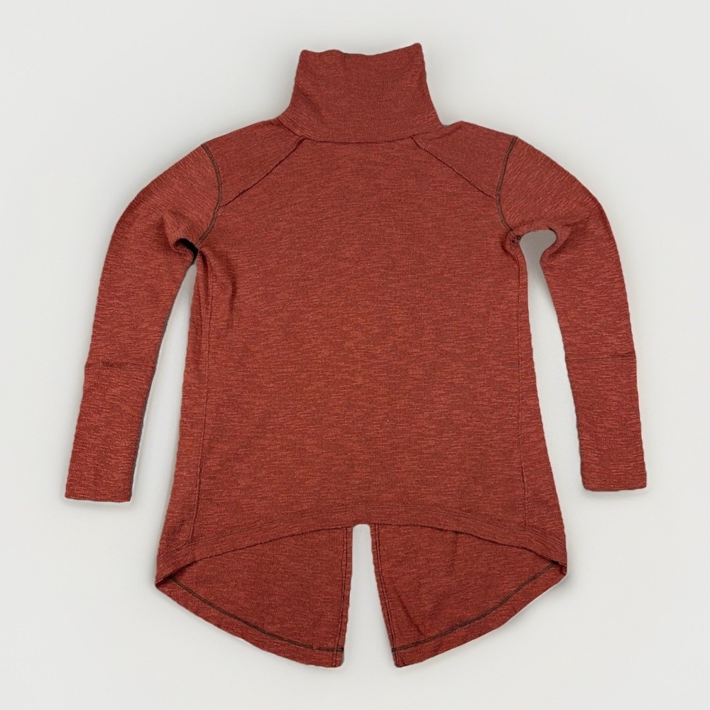 We The Free Turtleneck Top Womens Medium Rust Orange Split Back Slub Knit